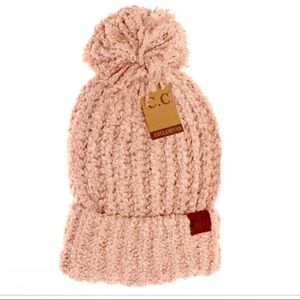 Chenille Beanie Slouchy Pom Hat